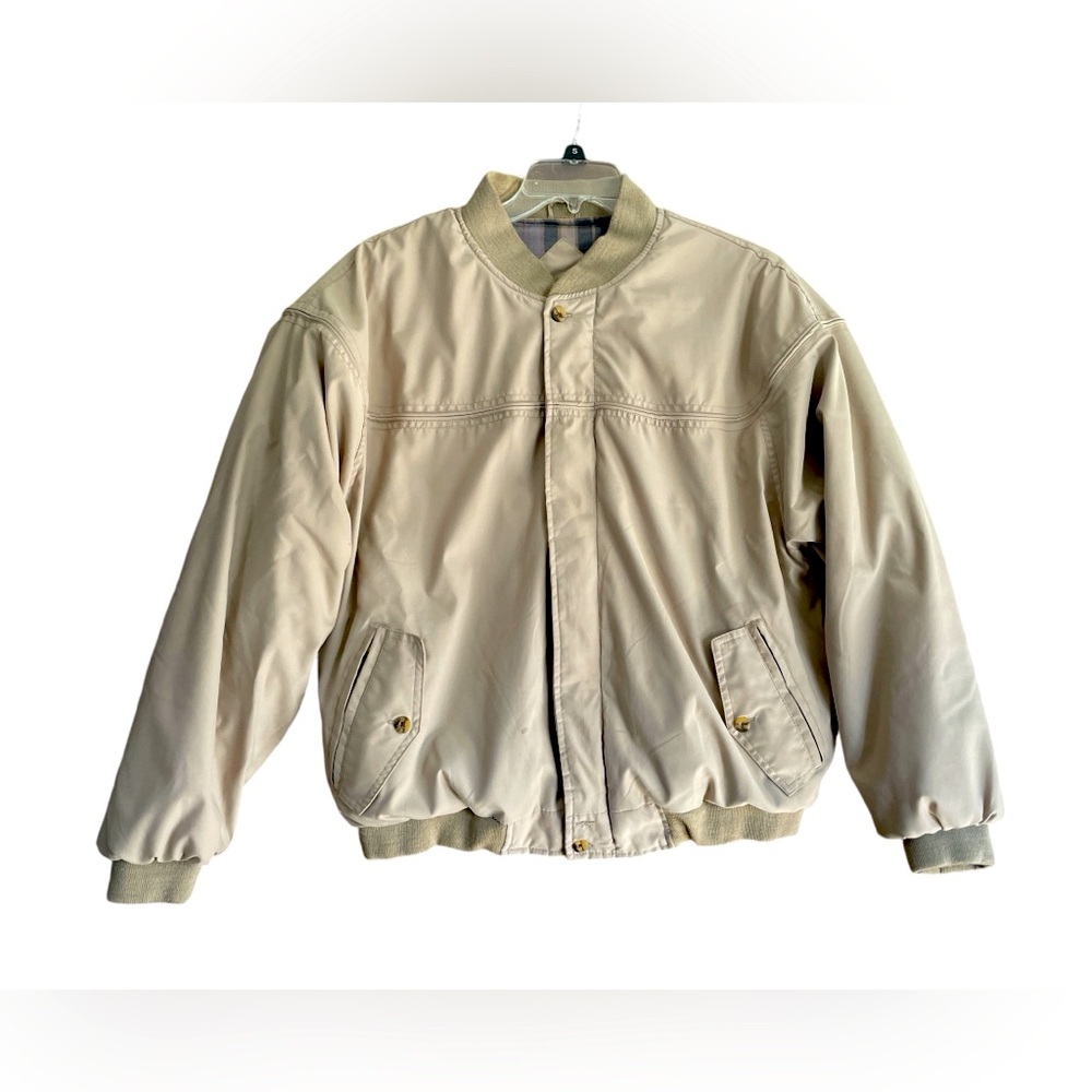 Vintage La Paz by Catalina Tan Bomber Jacket With Flannel Lining, Size Large